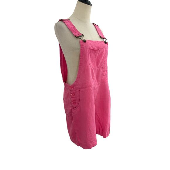 Vtg 90s Real Comfort Pink Linen Short Overalls PS Romper Y2K Adjustable Straps - Picture 3 of 7